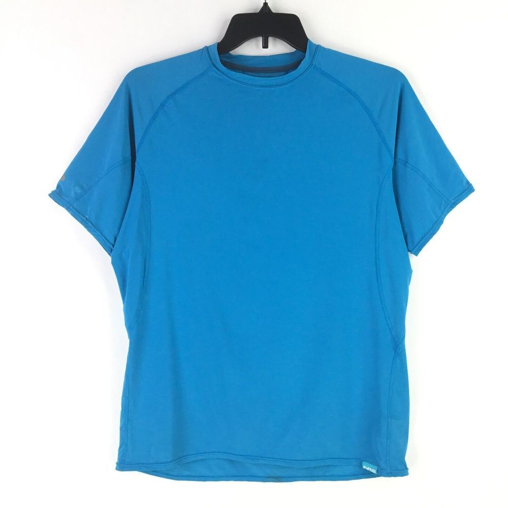NRS Mens Fishing Shirt Size S Sun Protective UPF 50+ Short Sleeve Quick Dry Blue